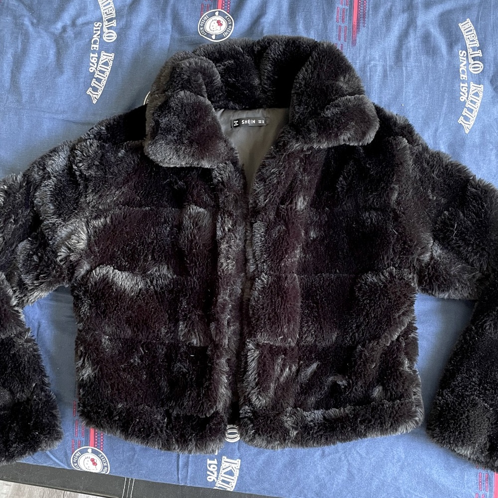 Shein Solid Open Front Fuzzy Jacket - image 1